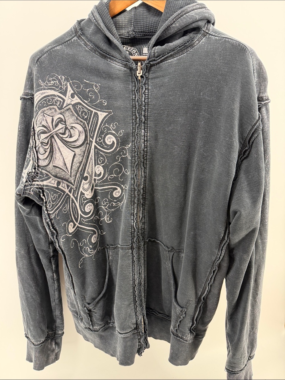 Affliction Washed Black Zip Hoodie with White Graphic